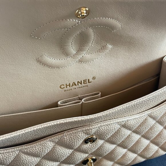 NEW CHANEL Classic Caviar Medium Double Flap Bag Beige Clair Gold Hardware - Picture 9 of 16